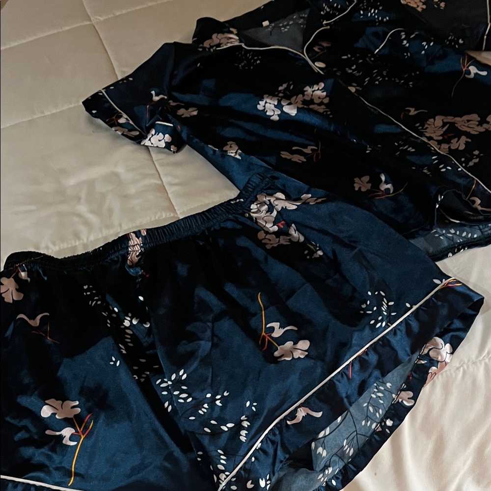 Floral Pajama Set in Navy and White